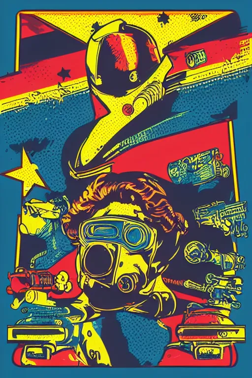 Image similar to fallout 7 6 retro futurist illustration art by butcher billy, sticker, colorful, illustration, highly detailed, simple, smooth and clean vector curves, no jagged lines, vector art, smooth andy warhol style