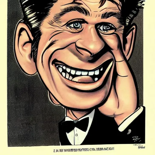 Prompt: a caricature of Brad Pitt illustrated by Mort Drucker. MAD Magazine