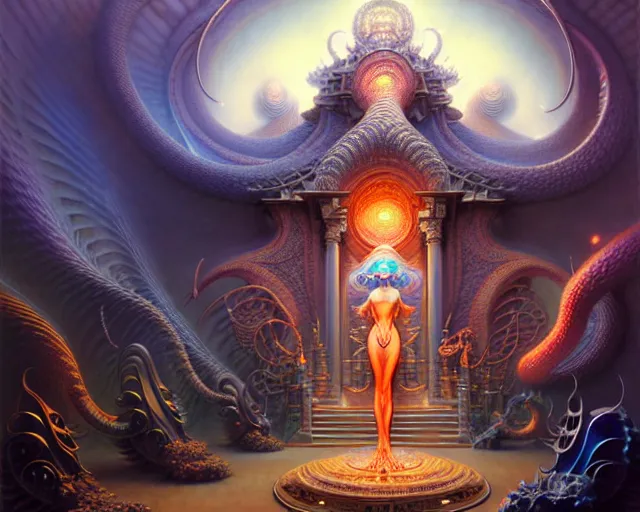 Image similar to the temple of enlightenment, fantasy character portrait made of fractals facing each other, ultra realistic, wide angle, intricate details, the fifth element artifacts, highly detailed by peter mohrbacher, hajime sorayama, wayne barlowe, boris vallejo, aaron horkey, gaston bussiere, craig mullins