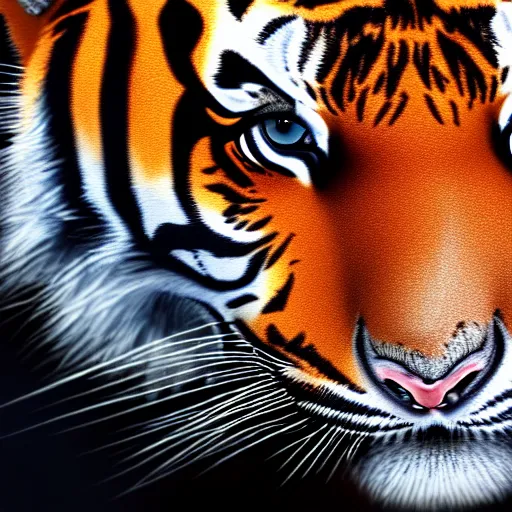 Image similar to painted portrait of an anthro tiger in a black suit, ultra detail, ultra realistic, unreal engine, 8 k