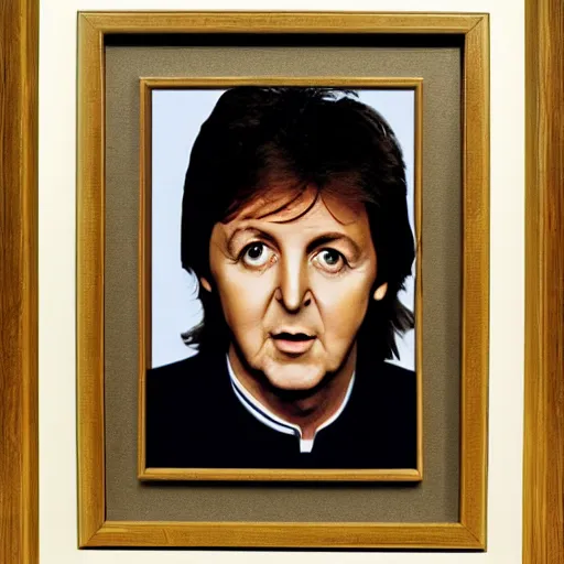 Prompt: a framed portrait of Paul McCartney, 8k, high definition, highly detailed, photo-realistic