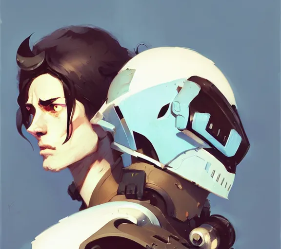 Image similar to portrait jayce and viktor by atey ghailan, by greg rutkowski, by greg tocchini, by james gilleard, by joe fenton, by kaethe butcher, by ashley wood, dynamic lighting, gradient light blue, brown, blonde cream and white color scheme, grunge aesthetic