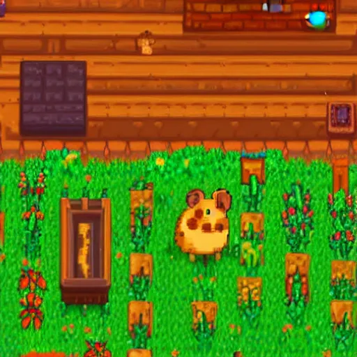 Prompt: a hamster in Stardew Valley