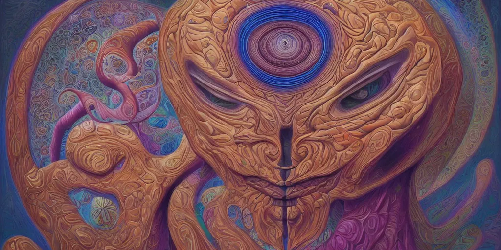 Image similar to theologue by alex grey in the style of surrealism, intricate, elegant, highly detailed, digital painting, trending on artstation, concept art, sharp focus, by rene magritte, moebius, wide shot