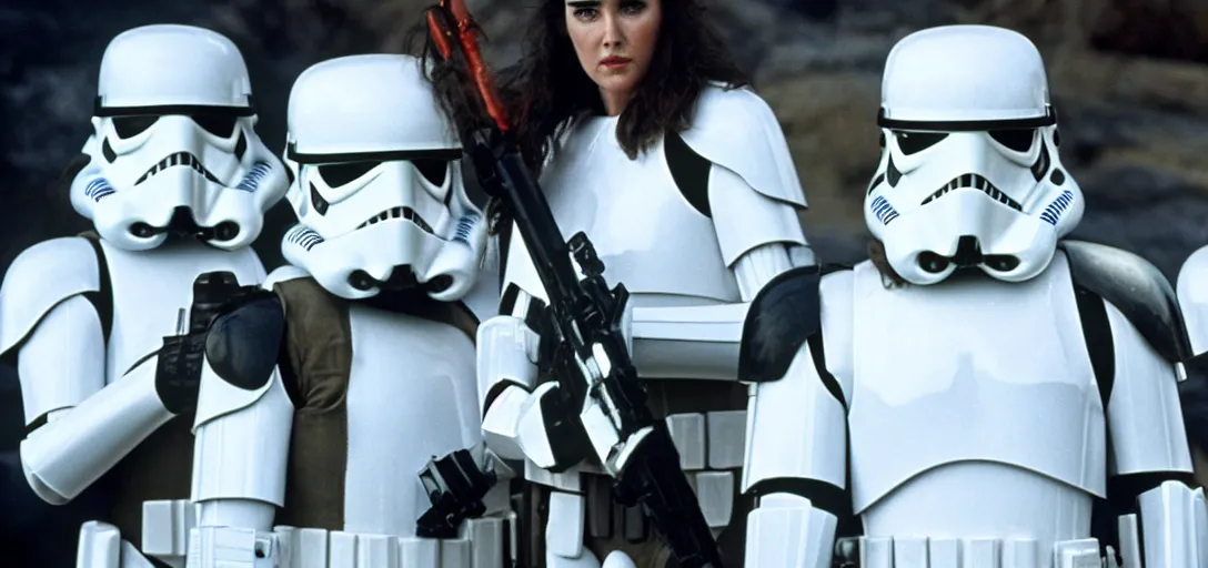 Image similar to a still of jennifer connelly in stormtroopers armor in the empire strikes back (1980)