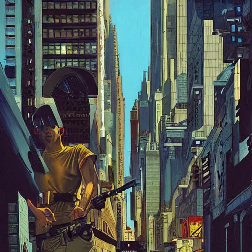 Prompt: detailed painting of cyberpunk vintage newyork, old cmputers on the sidewalk, celestial ephemeral ornaments and greek architecture, artstation, joshua middleton, caravaggio, norm rockwell, cinematic