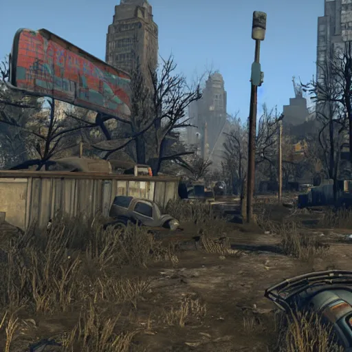 Prompt: central park settlement, post - nuclear war in fallout 4, in game screenshot