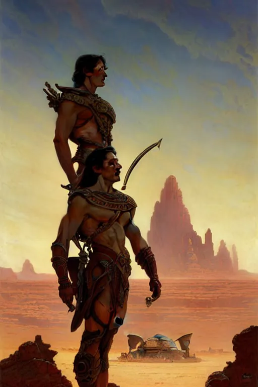 Image similar to John Carter standing in front of Martian ruins by Stanley Artgerm Lau, greg rutkowski, thomas kindkade, alphonse mucha, loish, norman Rockwell