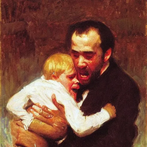 Image similar to joe biden devouring his son, by ilya repin, oil on canvas, 1 8 8 3