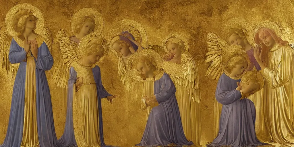 Prompt: golden encrusted angels by artist, fra angelico