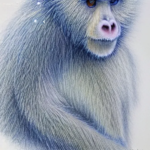 Image similar to Colored pencil art on paper, Frost Ice Monkey, highly detailed, artstation, MasterPiece, Award-Winning, Caran d'Ache Luminance