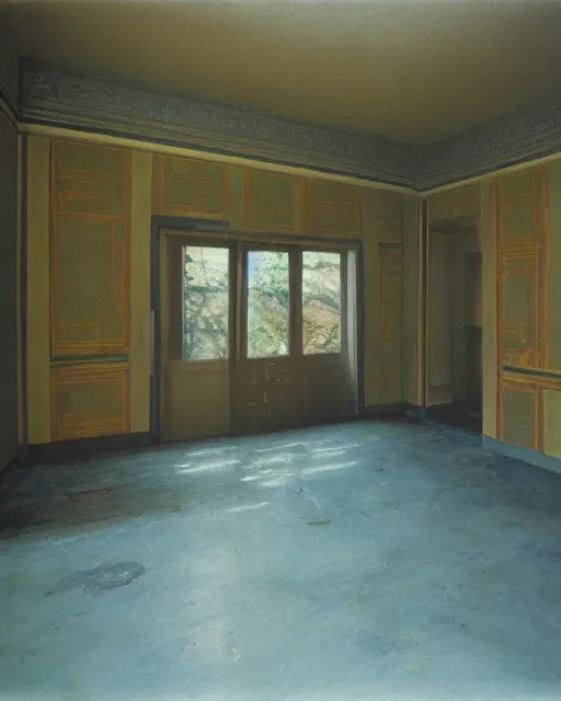 Image similar to the empty interior of a house in devonshire that was built in the 1 9 7 0 s, painterly, offset printing technique, photographed on kodachrome by brom, robert henri, walter popp, cinematic lighting, various refining methods, micro macro autofocus, ultra definition, award winning photo