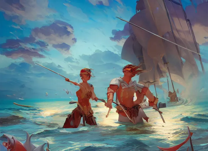 Image similar to cover concept art of medieval battles in the sea, princess of the seas, volumetric lighting, official fanart behance hd artstation by Jesper Ejsing, by RHADS, Makoto Shinkai and Lois van baarle, ilya kuvshinov, rossdraws