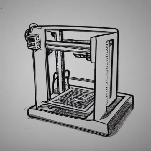 Prompt: pencil sketch of a 3 d printer