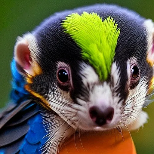 Image similar to mix between a ferret and a parrot, ferret parrot