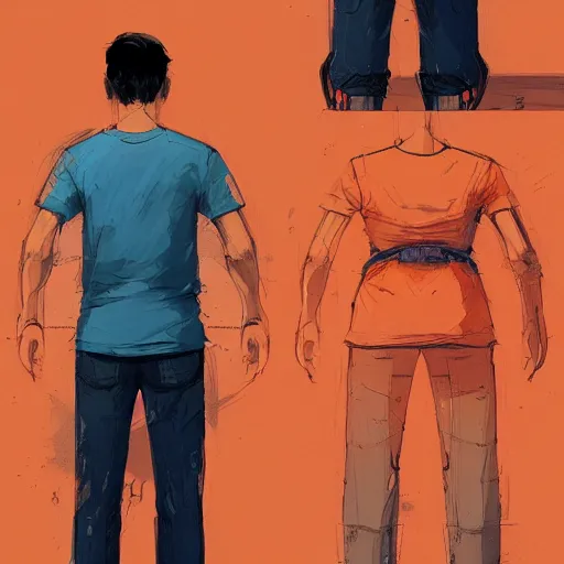 Image similar to man in orange t - shirt hugging from behind girl, vivid colors, character sheet, fine details, concept design, contrast, kim jung gi, greg rutkowski, trending on artstation, 8 k, full body, turnaround, front view, back view, ultra wide angle