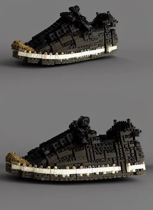 Image similar to sneaker made out of lego, steampunk, sculpture, cinema 4 d, octane render