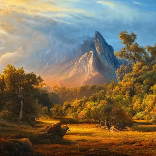 Image similar to a masterpiece hyper realistic prehistoric landscape, golden hour