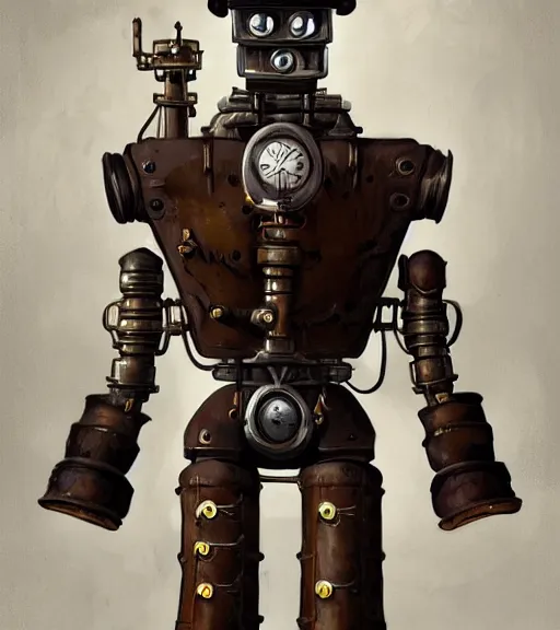 Image similar to a robot wearing a steampunk outfit, full body shot, highly detailed, digital painting, artstation, concept art, smooth, sharp focus, illustration