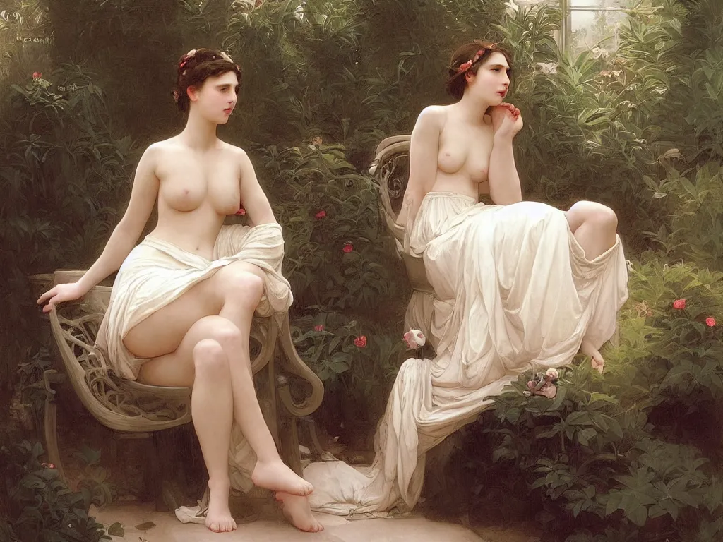 Prompt: ! dream artgerm, greg rutkowski and and william - adolphe bouguereau style, long shot of big sun with one beautiful girl sitting in a corner of an art nouveau style conservatory, intricate, elegant, highly detailed, 1 9 2 0's style speakeasy, digital painting, artstation, concept art, smooth, sharp focus, illustration,