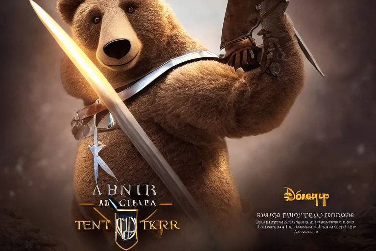 Image similar to a pixar bear as a knight templar, beautiful portrait photo, cinematic, very sharp and detailed, 4k hdr, beautiful background