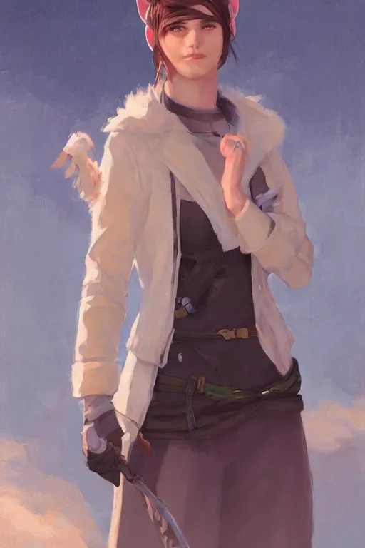 Prompt: rpg character art of a woman mechanic with cat ears, highly detailed, half - body composition, by jeremy lipking, by studio ghibli, by disney, video game fanart, gorgeous face