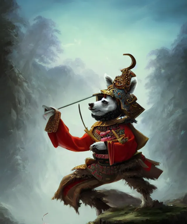 Image similar to anthropomorphic llama samurai eating sushi, samurai outfit, standing in a beautiful landscape, cute and adorable, dnd character art portrait, matte fantasy painting, deviantart artstation, by jason felix by steve argyle by tyler jacobson by peter mohrbacher, cinematic lighting