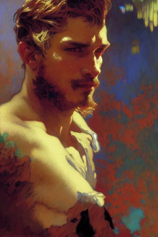 Image similar to attractive man, renaissance, cool colors, painting by gaston bussiere, craig mullins, greg rutkowski, alphonse mucha