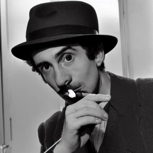 Image similar to Mario in a hat smoking in a french new wave Godard film aesthetic