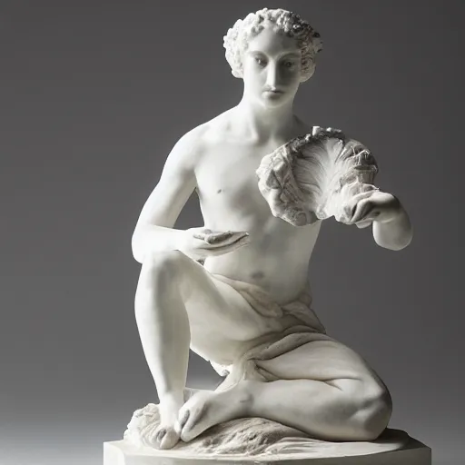 Prompt: a photo of a linden blossom marble statue, studio lighting