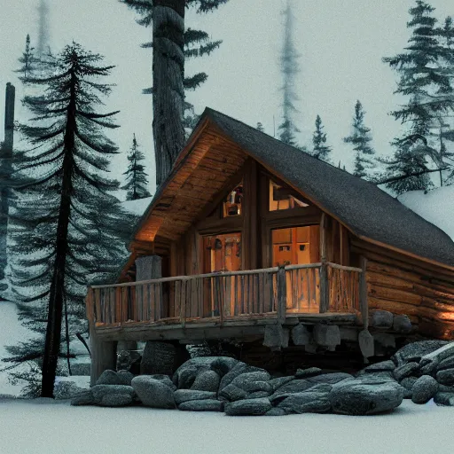 Image similar to a cabin in the woods, octane render