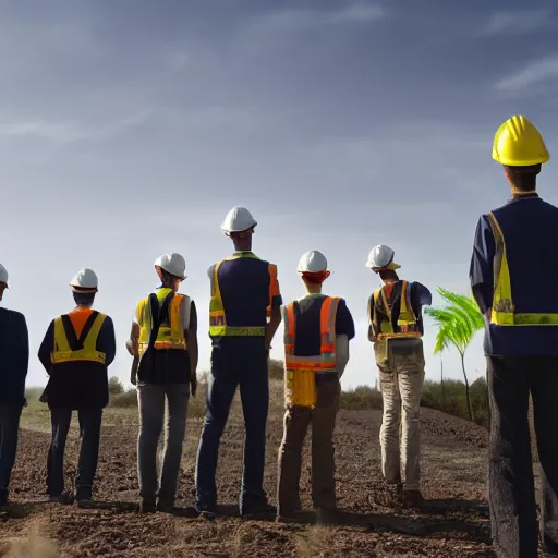 Image similar to tall shadowy faceless creatures with long limbs wearing hard hats