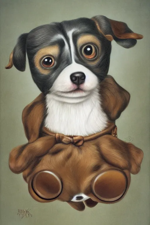 Prompt: a cute dog painted by mark ryden, by dali, isles of dog, digital art