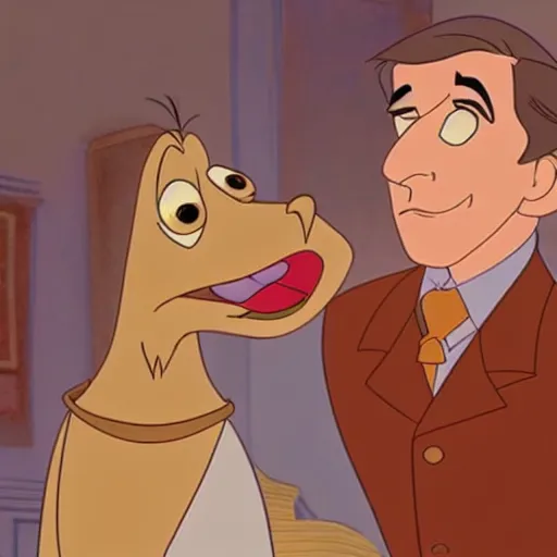 Image similar to steve carell in anastasia, don bluth animation, film still