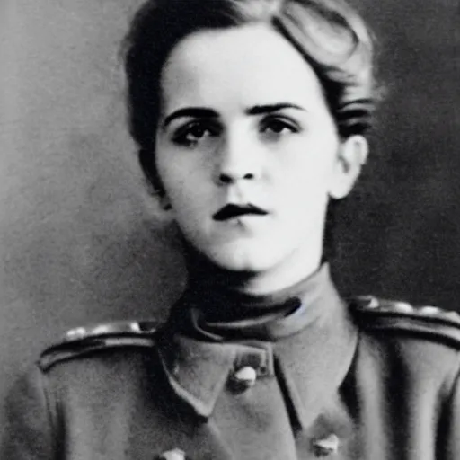 Image similar to photograph of soviet political commissar comrade emma watson, vintage war photograph, famous photo