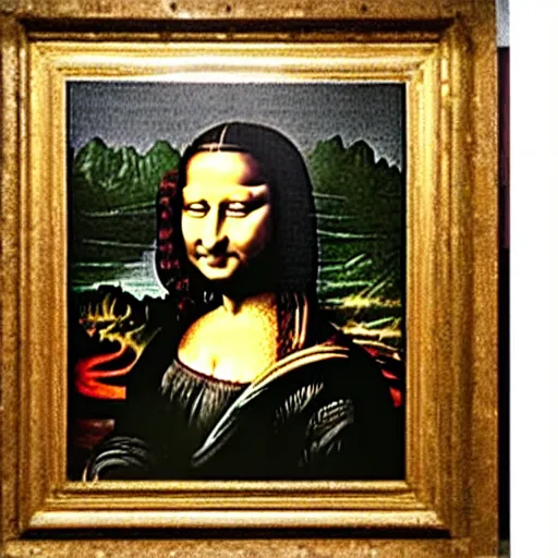 Image similar to an photo of monalisa watching her self in her monalisa painting