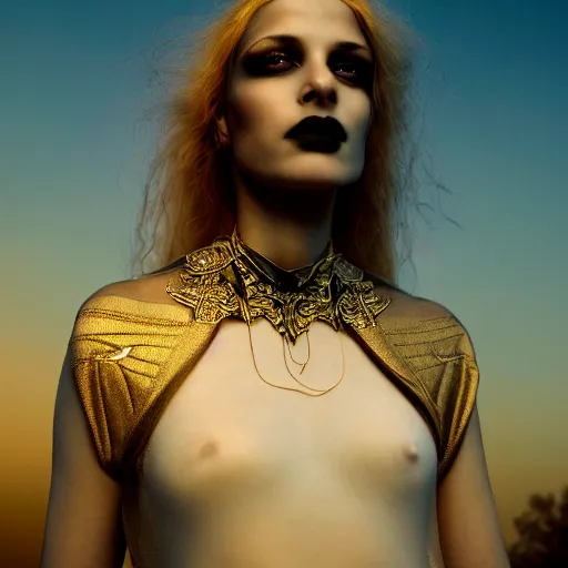 Image similar to photographic portrait of a stunningly beautiful gothic hermetic order of the golden dawn female in soft dreamy light at sunset, contemporary fashion shoot, by edward robert hughes, annie leibovitz and steve mccurry, david lazar, jimmy nelsson, breathtaking, 8 k resolution, extremely detailed, beautiful, establishing shot, artistic, hyperrealistic, beautiful face, octane render