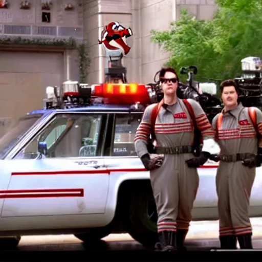 Prompt: a still of from the movie ghostbusters crossover with the game chrono trigger