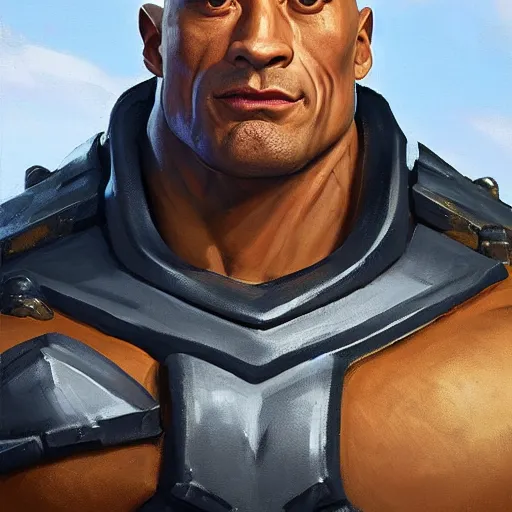 Prompt: greg manchess portrait painting of fierce partially armored foundation aka dwayne the rock johnson from fortnite as overwatch character, medium shot, asymmetrical, profile picture, organic painting, sunny day, matte painting, bold shapes, hard edges, street art, trending on artstation, by huang guangjian, gil elvgren, ruan jia, greg rutkowski, gaston bussiere