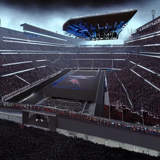 Prompt: The Undertaker entrance at a giant futuristic stadium, high quality, detailed, hyper realism