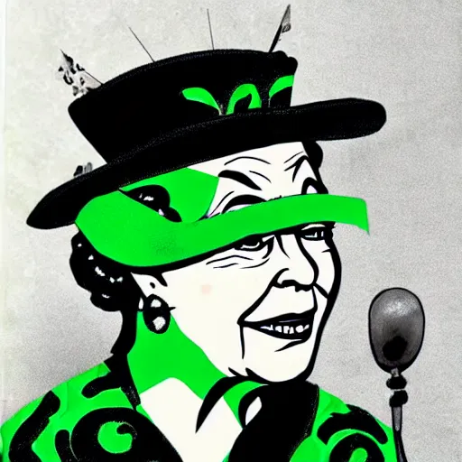 Prompt: queen elizabeth as the riddler