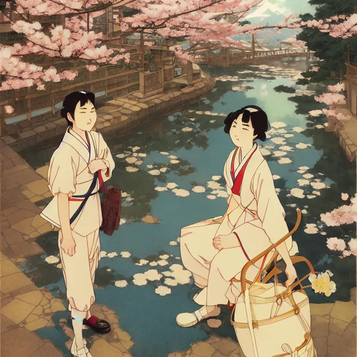 Image similar to japanese city, spring, in the style of studio ghibli, j. c. leyendecker, greg rutkowski, artem