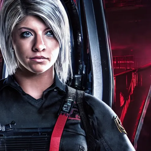 Image similar to alexa bliss in resident evil, 4k, high detail, high-resolution photograph, professional photography