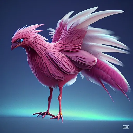 Image similar to feathery bird pokemon:: by beeple and James Gilleard and Justin Gerard :: ornate, dynamic, particulate, intricate, elegant, highly detailed, centered, artstation, smooth, sharp focus, photoreal octane render, 3d