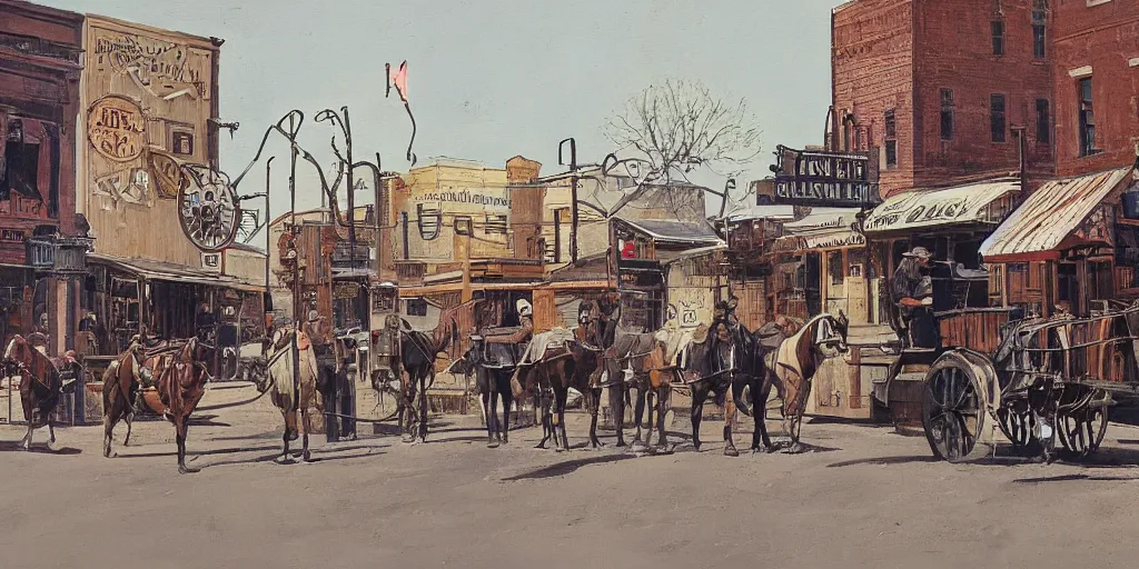 Image similar to old-west banker on busy main street in the style of Fredrick Remington