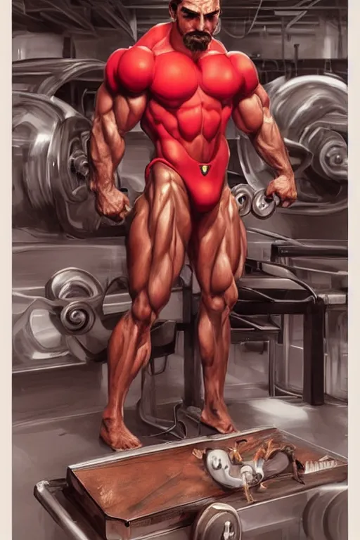 Image similar to gigachad luigi bodybuilder in the factoryby ilya kuvshinov, ernest khalimov body by krista sudmalis, super mario bros symmetrical face concept art, hyper realistic, intricate, elegent, highly detailed, digital painting, concept art, smooth, sharp, focus, illustration, art by artgerm and greg rutkowski and alphonse mucha, artstation