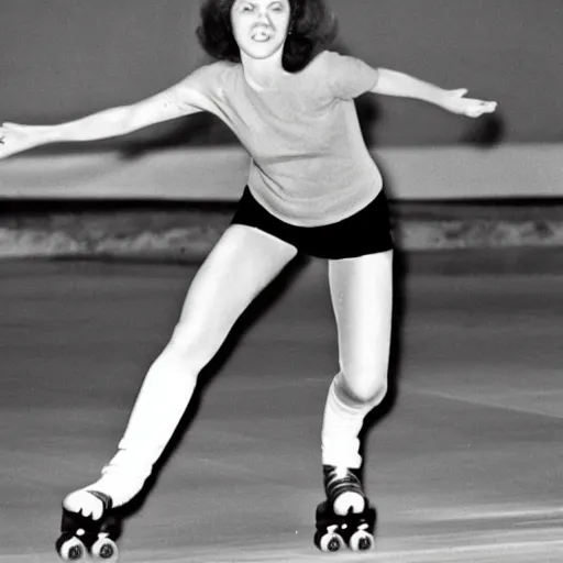 Prompt: a woman rollerskating in the 1 9 7 0 s, hyperrealistic