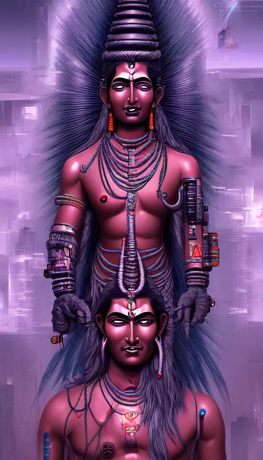 Image similar to indian god shiva, cyberpunk art by kuno veeber, cgsociety, computer art, ultra detailed, futuristic, anime aesthetic