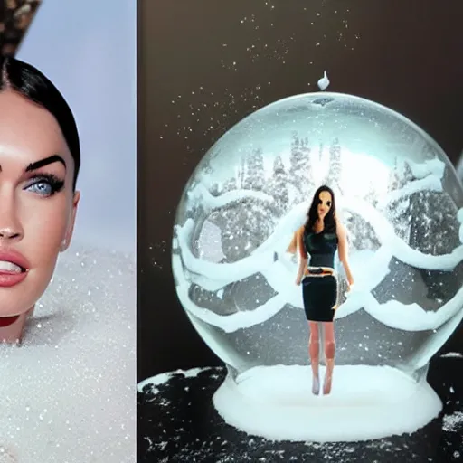 Image similar to megan fox in a snow globe