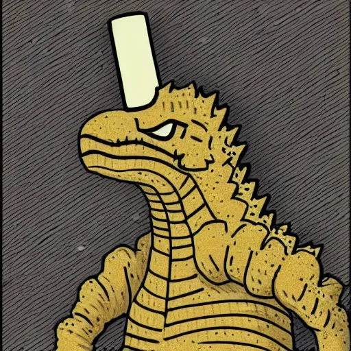 Image similar to anthropomorphic godzilla smoking cigarette